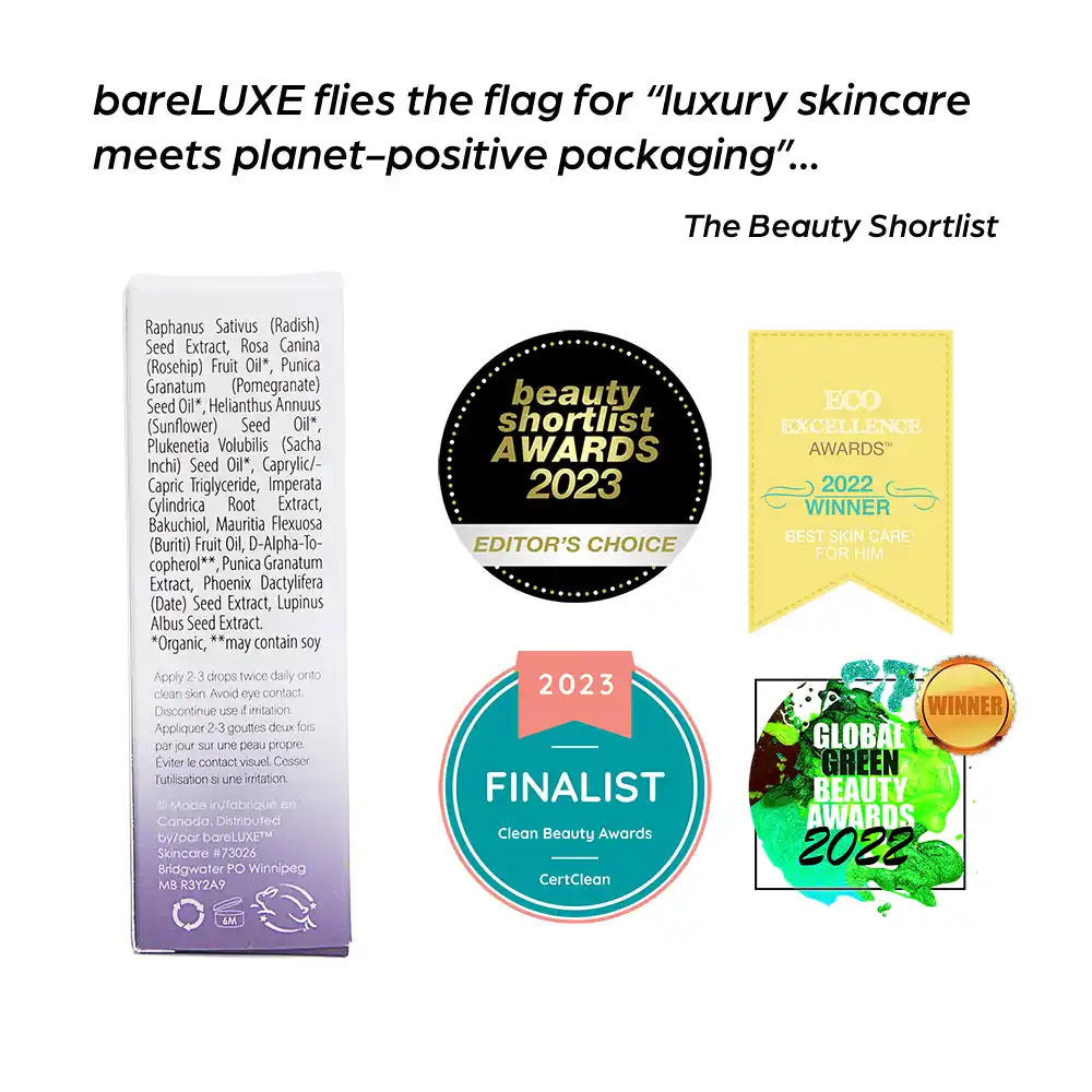 Photo of bareLUXE Bakuchiol Serum and the Beauty Awards its received